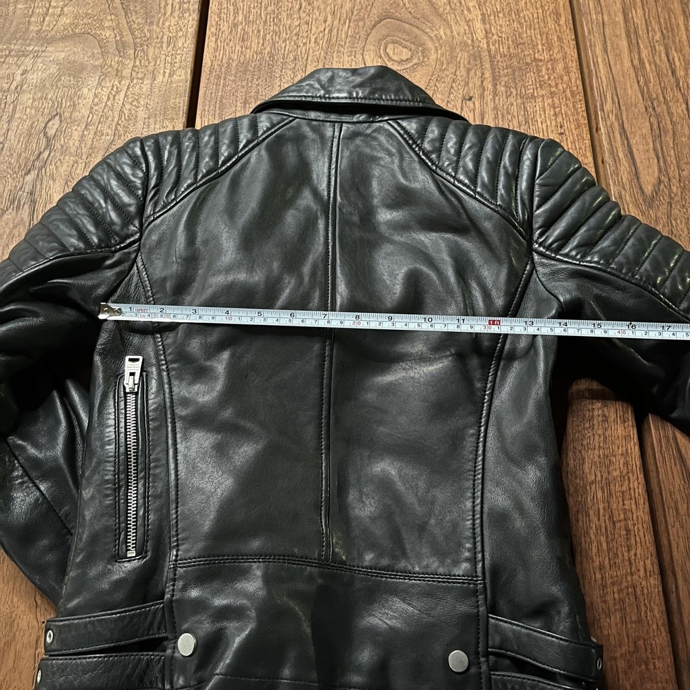 AllSaints Papin Biker Jacket Womens 0 Black Lamb Leather Moto Quilted Asym Zip - Picture 8 of 11
